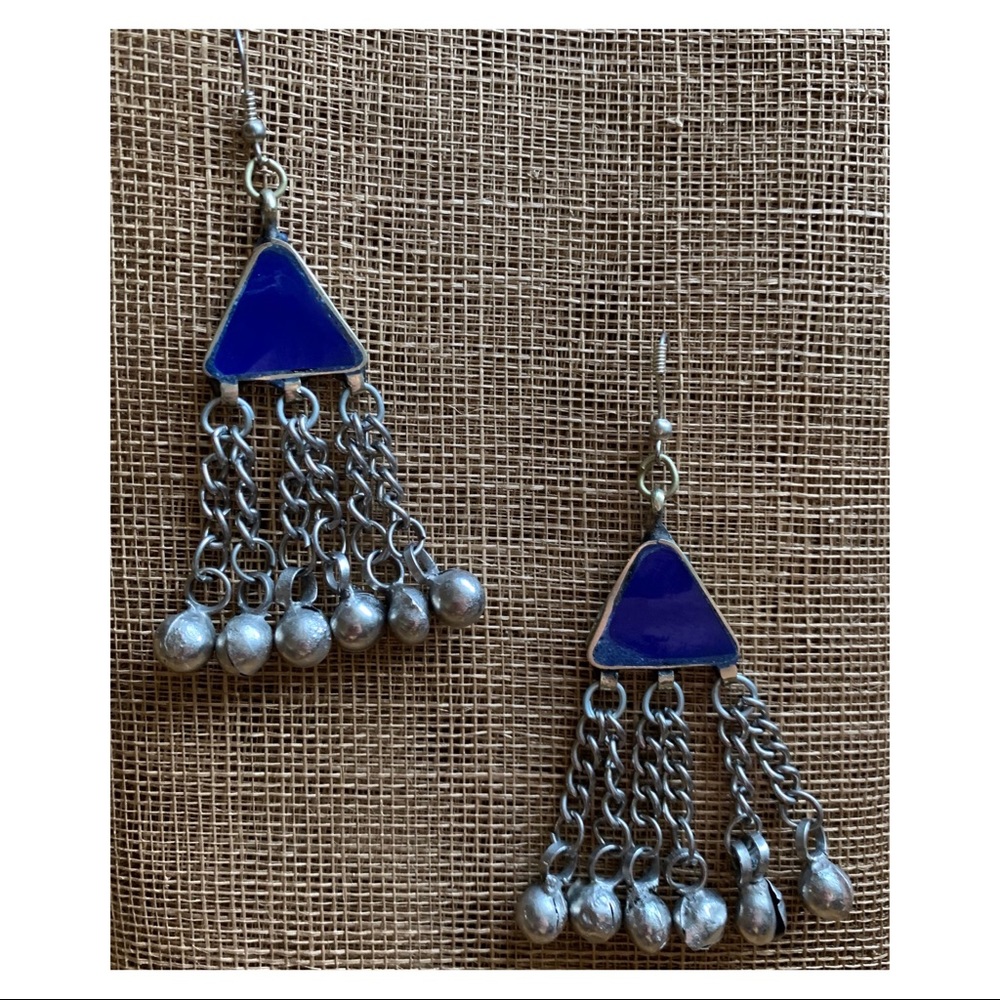 2/$7 🍁 Boho silver and blue jingle earrings